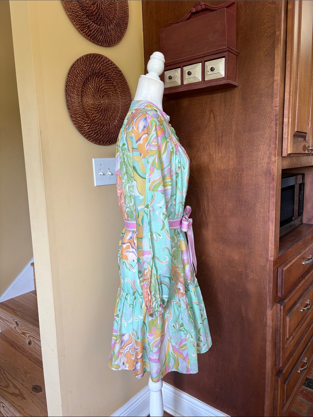 Antonio Melani Brynn pin tuck detail mock neck and tie belt waist dress size 6 - Picture 9 of 15